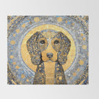 Blue and Gold Klimt Dog with Geometric Patterns  Throw Blanket Gallery Image 2