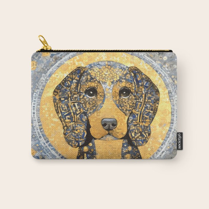 Blue and Gold Klimt Dog with Geometric Patterns  Carry All Pouch Gallery Image 1