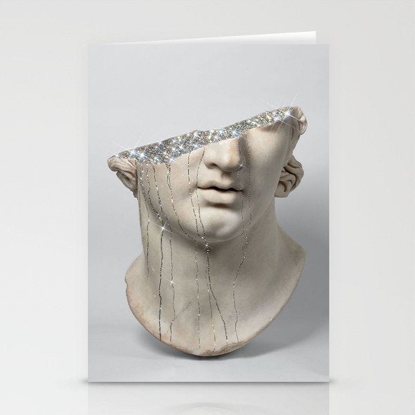DIAMOND TEARS | collage art by Yana Potter | glitter | sculpture | mythology | bling and shine Stationery Card Gallery Image 1