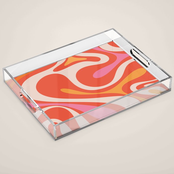 Mod Swirl Retro Modern Abstract Pattern Bright Pink Orange Beige Acrylic Tray Gallery Image 1