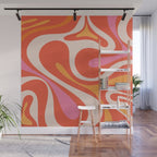 Mod Swirl Retro Modern Abstract Pattern Bright Pink Orange Beige Wall Mural Gallery Image 1