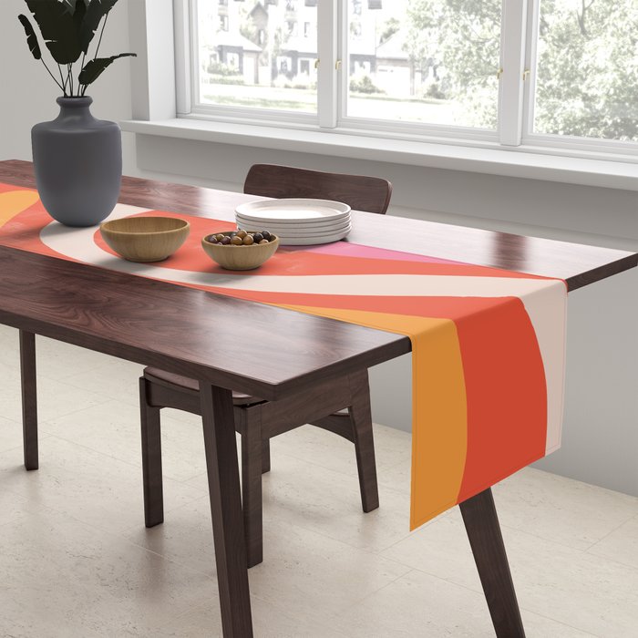 Mod Swirl Retro Modern Abstract Pattern Bright Pink Orange Beige Table Runner Gallery Image 2