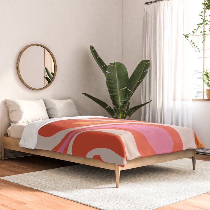 Mod Swirl Retro Modern Abstract Pattern Bright Pink Orange Beige Comforter Gallery Image 2