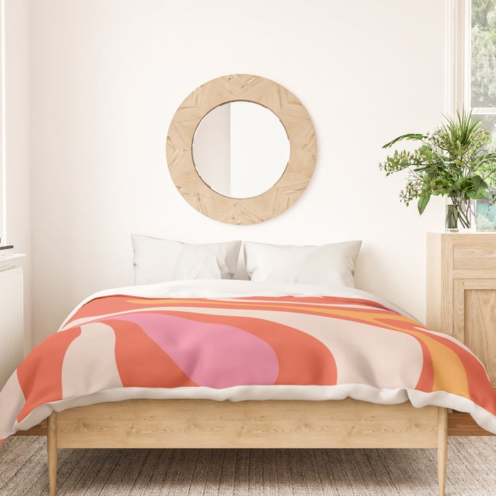 Mod Swirl Retro Modern Abstract Pattern Bright Pink Orange Beige Duvet Cover Gallery Image 3