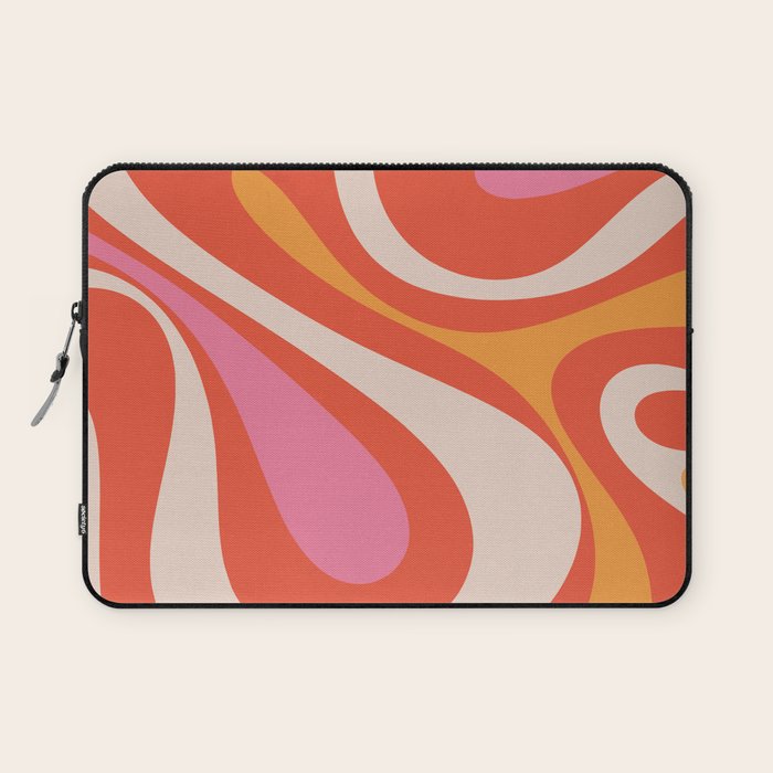 Mod Swirl Retro Modern Abstract Pattern Bright Pink Orange Beige Laptop Sleeve Gallery Image 1