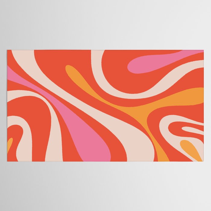 Mod Swirl Retro Modern Abstract Pattern Bright Pink Orange Beige Tablecloth Gallery Image 2