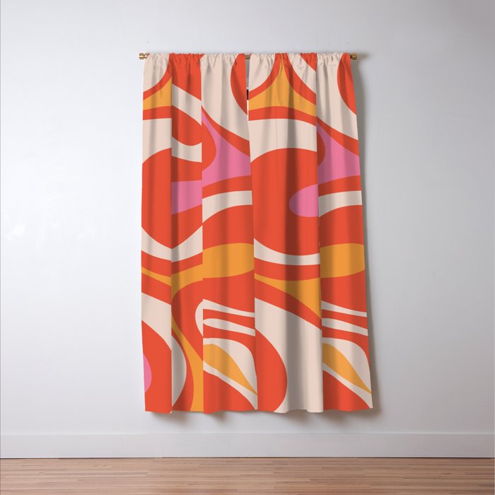 Mod Swirl Retro Modern Abstract Pattern Bright Pink Orange Beige Window Curtain Gallery Image 3