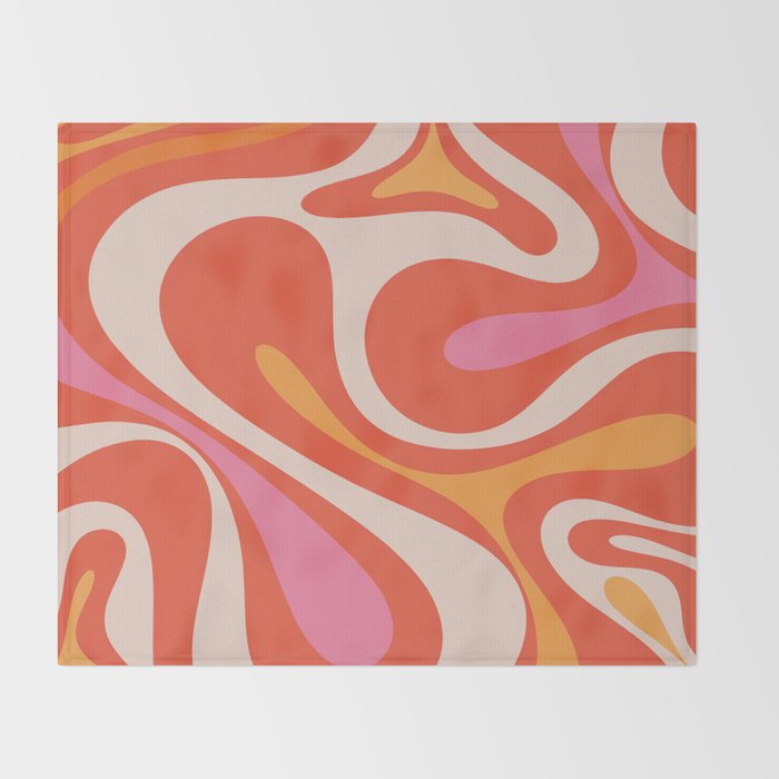 Mod Swirl Retro Modern Abstract Pattern Bright Pink Orange Beige Throw Blanket Gallery Image 2