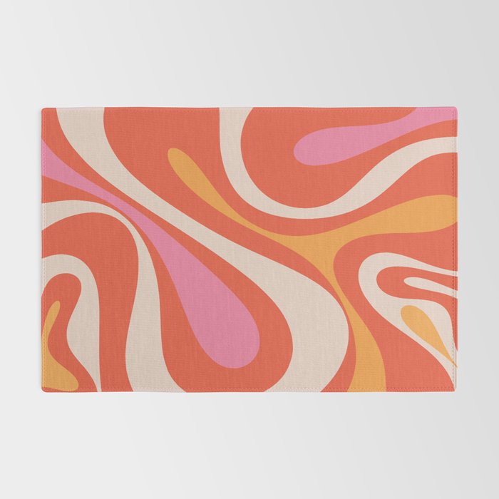 Mod Swirl Retro Modern Abstract Pattern Bright Pink Orange Beige Rug Gallery Image 2