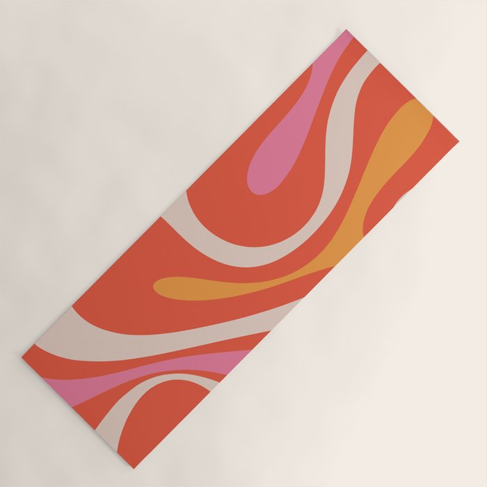 Mod Swirl Retro Modern Abstract Pattern Bright Pink Orange Beige Yoga Mat Gallery Image 1