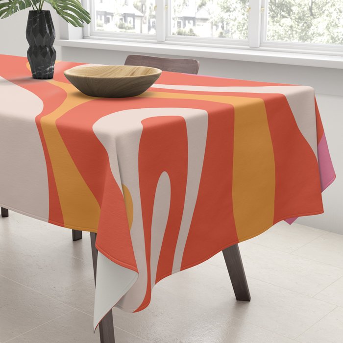 Mod Swirl Retro Modern Abstract Pattern Bright Pink Orange Beige Tablecloth Gallery Image 3