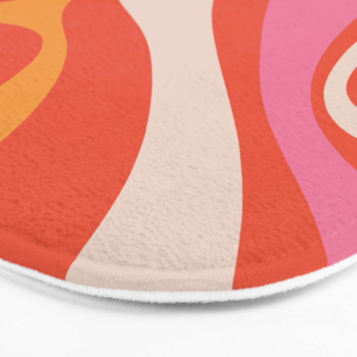 Mod Swirl Retro Modern Abstract Pattern Bright Pink Orange Beige Bath Mat Gallery Image 3