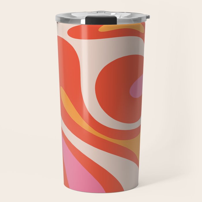 Mod Swirl Retro Modern Abstract Pattern Bright Pink Orange Beige Travel Mug Gallery Image 1