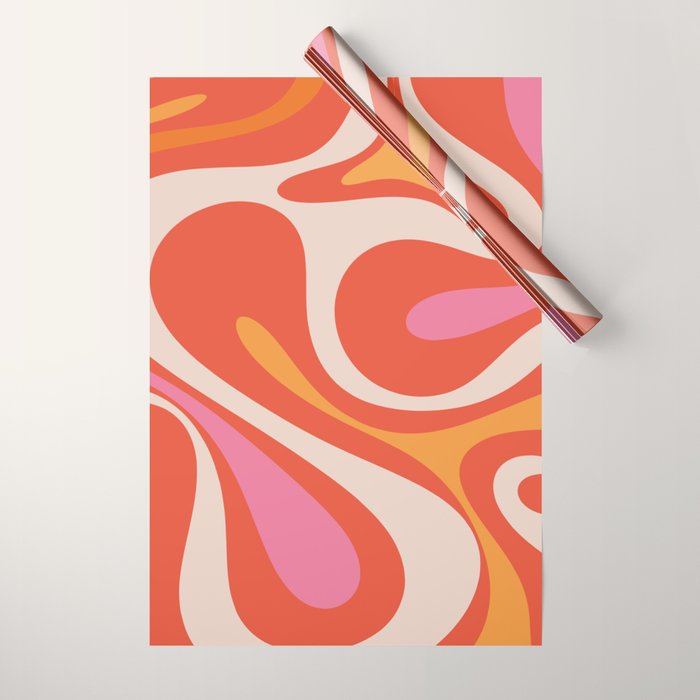 Mod Swirl Retro Modern Abstract Pattern Bright Pink Orange Beige Wrapping Paper Gallery Image 1