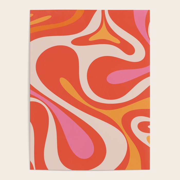 Mod Swirl Retro Modern Abstract Pattern Bright Pink Orange Beige Poster Gallery Image 4