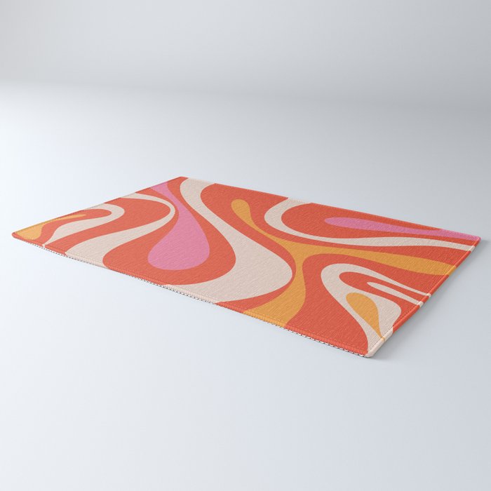 Mod Swirl Retro Modern Abstract Pattern Bright Pink Orange Beige Rug Gallery Image 3