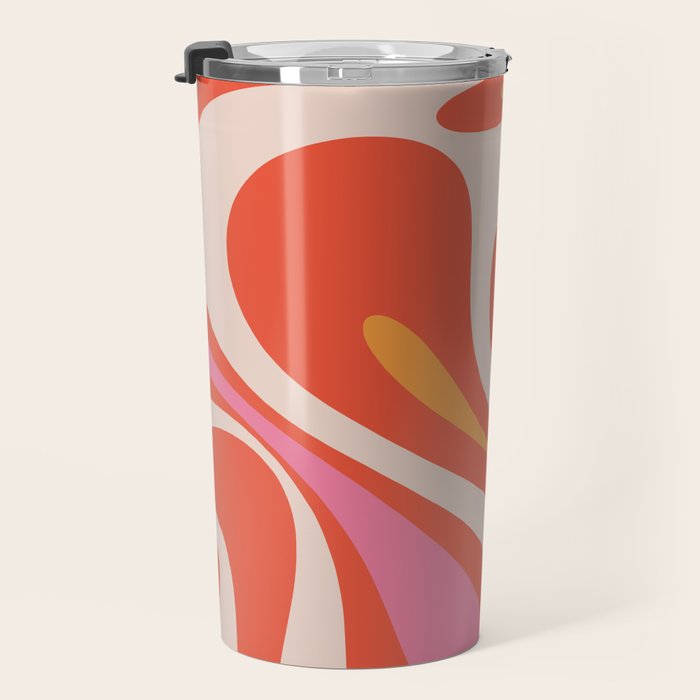 Mod Swirl Retro Modern Abstract Pattern Bright Pink Orange Beige Travel Mug Gallery Image 3
