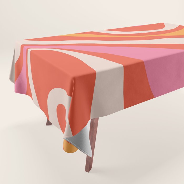 Mod Swirl Retro Modern Abstract Pattern Bright Pink Orange Beige Tablecloth Gallery Image 1