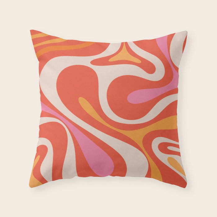 Mod Swirl Retro Modern Abstract Pattern Bright Pink Orange Beige Throw Pillow Gallery Image 6