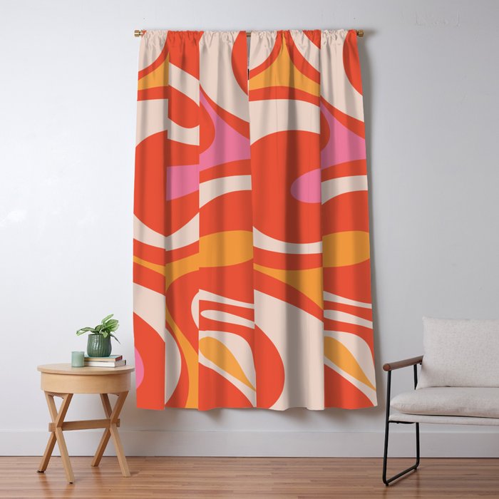 Mod Swirl Retro Modern Abstract Pattern Bright Pink Orange Beige Window Curtain Gallery Image 1