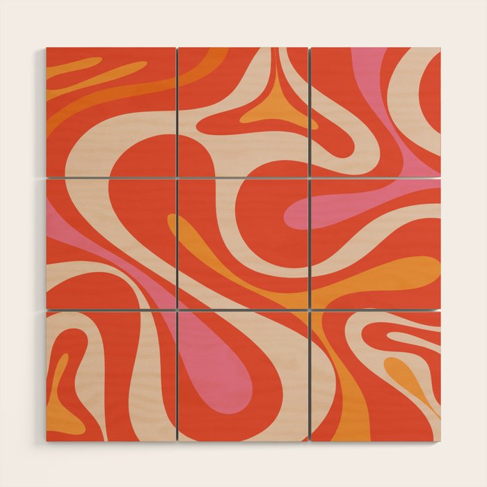 Mod Swirl Retro Modern Abstract Pattern Bright Pink Orange Beige Wood Wall Art Gallery Image 1