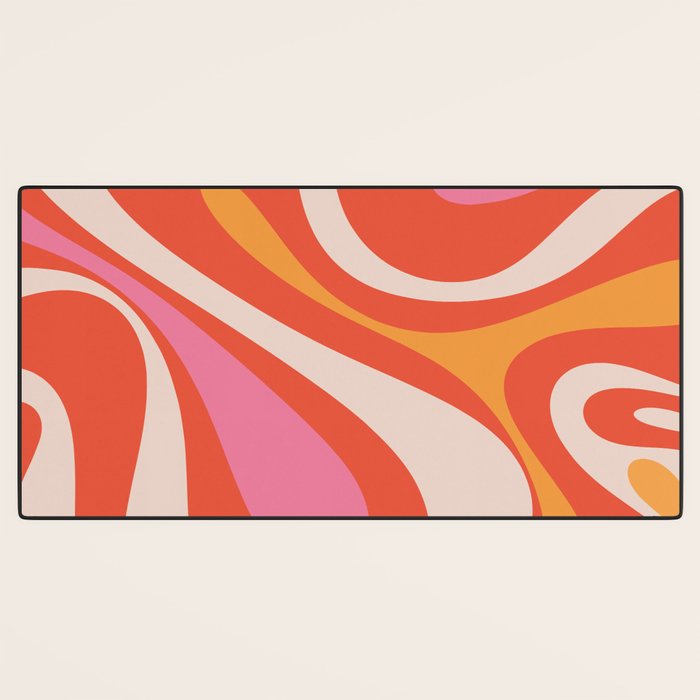 Mod Swirl Retro Modern Abstract Pattern Bright Pink Orange Beige Desk Mat Gallery Image 3