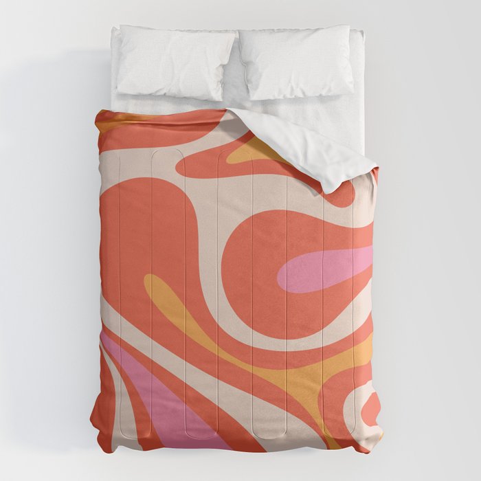 Mod Swirl Retro Modern Abstract Pattern Bright Pink Orange Beige Comforter Gallery Image 6