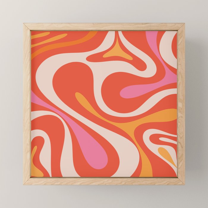 Mod Swirl Retro Modern Abstract Pattern Bright Pink Orange Beige Mini Art Print Gallery Image 1