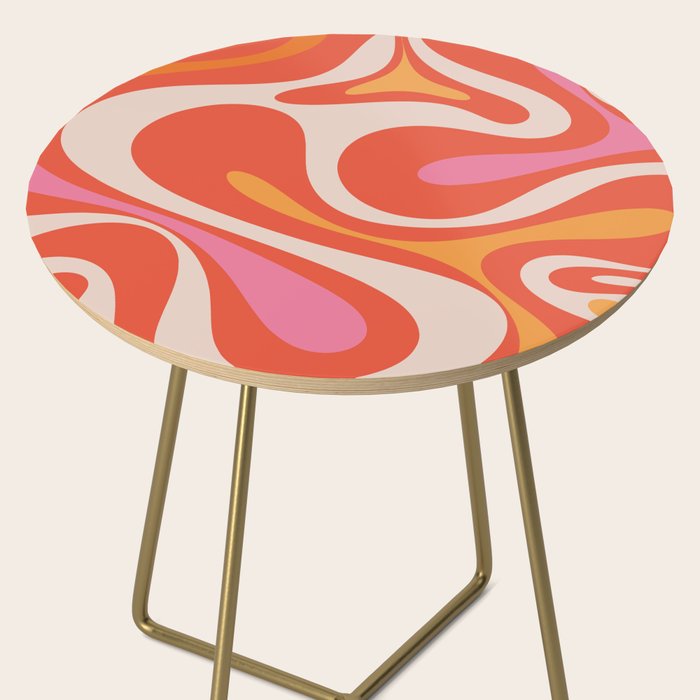 Mod Swirl Retro Modern Abstract Pattern Bright Pink Orange Beige Side Table Gallery Image 2