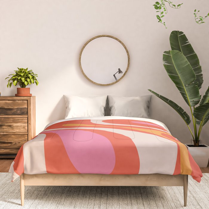 Mod Swirl Retro Modern Abstract Pattern Bright Pink Orange Beige Comforter Gallery Image 3