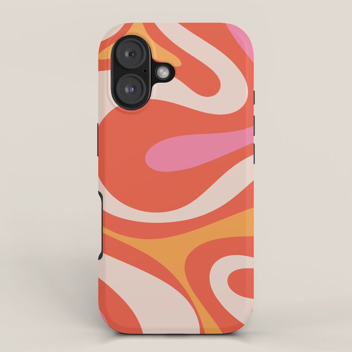 Mod Swirl Retro Modern Abstract Pattern Bright Pink Orange Beige iPhone Case Gallery Image 1