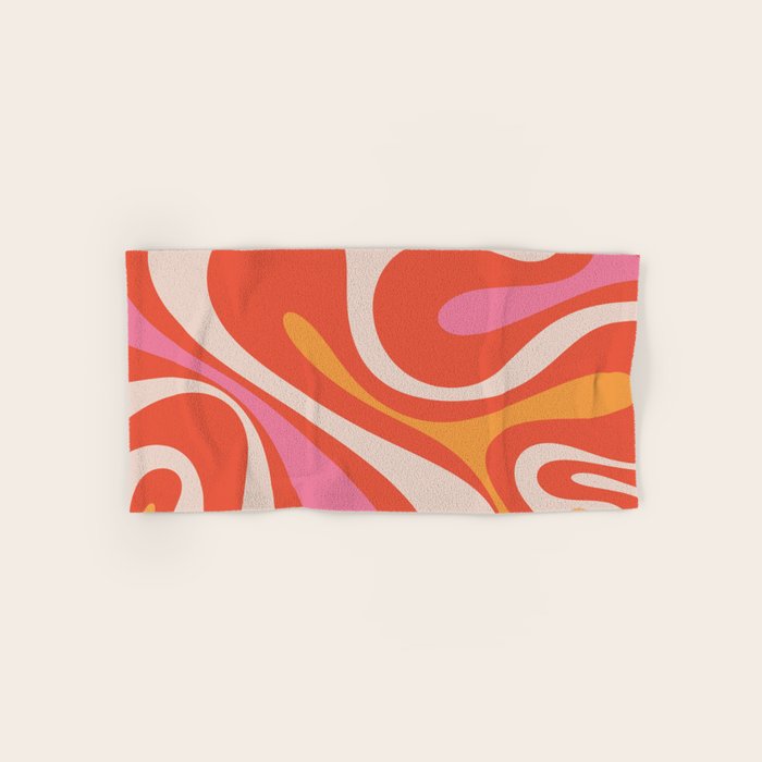 Mod Swirl Retro Modern Abstract Pattern Bright Pink Orange Beige Bath Towel Gallery Image 1