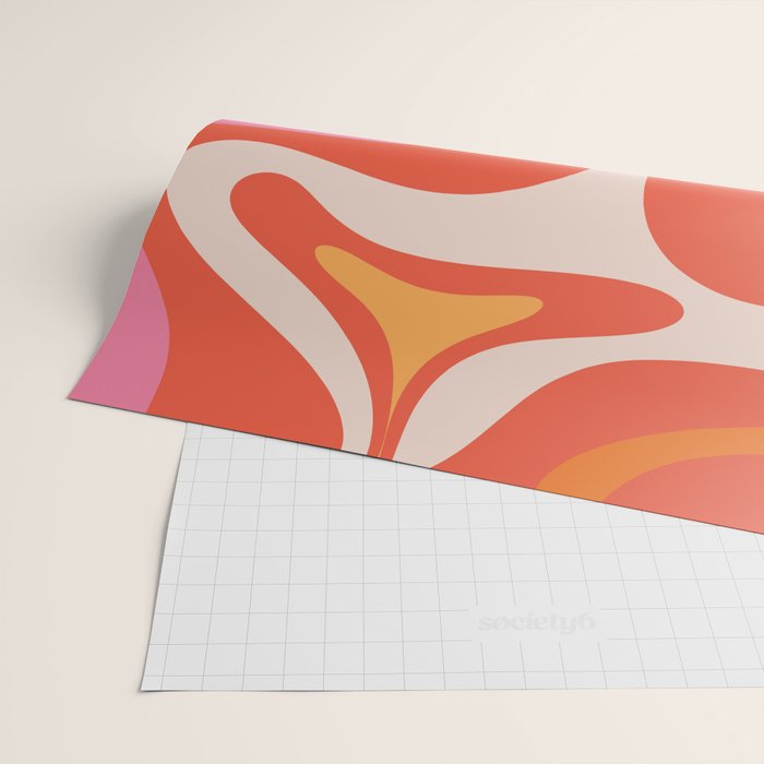 Mod Swirl Retro Modern Abstract Pattern Bright Pink Orange Beige Wrapping Paper Gallery Image 2