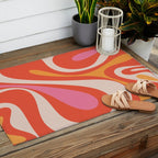 Mod Swirl Retro Modern Abstract Pattern Bright Pink Orange Beige Outdoor Rug Gallery Image 2