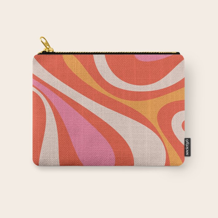 Mod Swirl Retro Modern Abstract Pattern Bright Pink Orange Beige Carry All Pouch Gallery Image 1