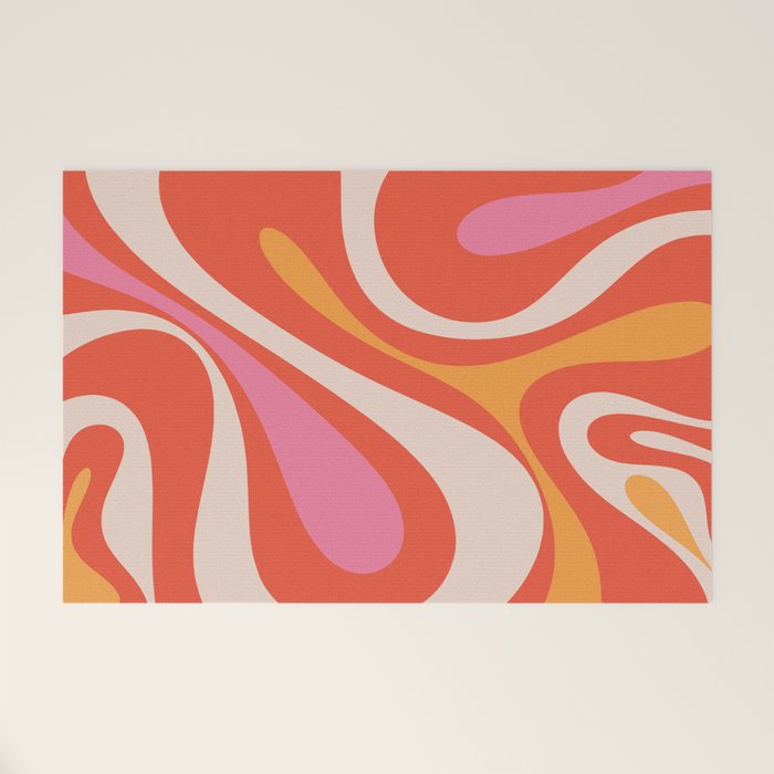 Mod Swirl Retro Modern Abstract Pattern Bright Pink Orange Beige Welcome Mat Gallery Image 1