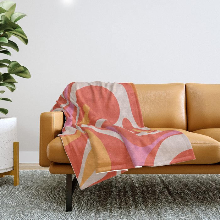 Mod Swirl Retro Modern Abstract Pattern Bright Pink Orange Beige Throw Blanket Gallery Image 1