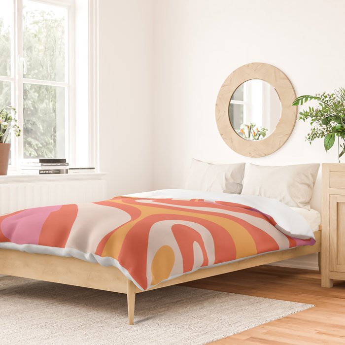 Mod Swirl Retro Modern Abstract Pattern Bright Pink Orange Beige Duvet Cover Gallery Image 2