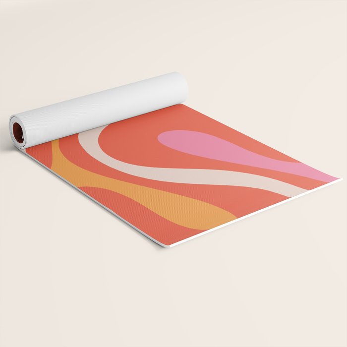 Mod Swirl Retro Modern Abstract Pattern Bright Pink Orange Beige Yoga Mat Gallery Image 2