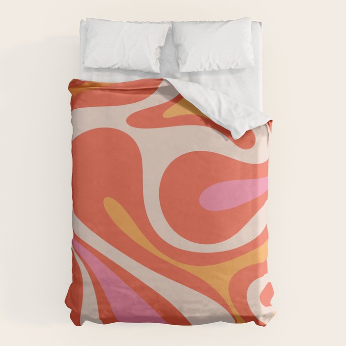 Mod Swirl Retro Modern Abstract Pattern Bright Pink Orange Beige Duvet Cover Gallery Image 6