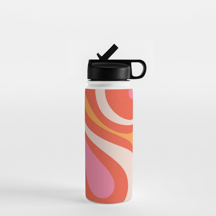 Mod Swirl Retro Modern Abstract Pattern Bright Pink Orange Beige Water Bottle Gallery Image 1