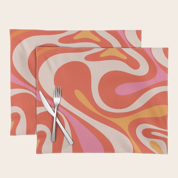 Mod Swirl Retro Modern Abstract Pattern Bright Pink Orange Beige Placemat Gallery Image 1