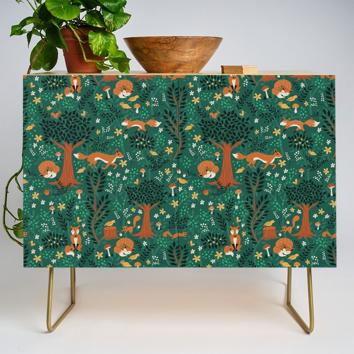 Foxes Playing in the Emerald Forest Credenza Gallery Image 1