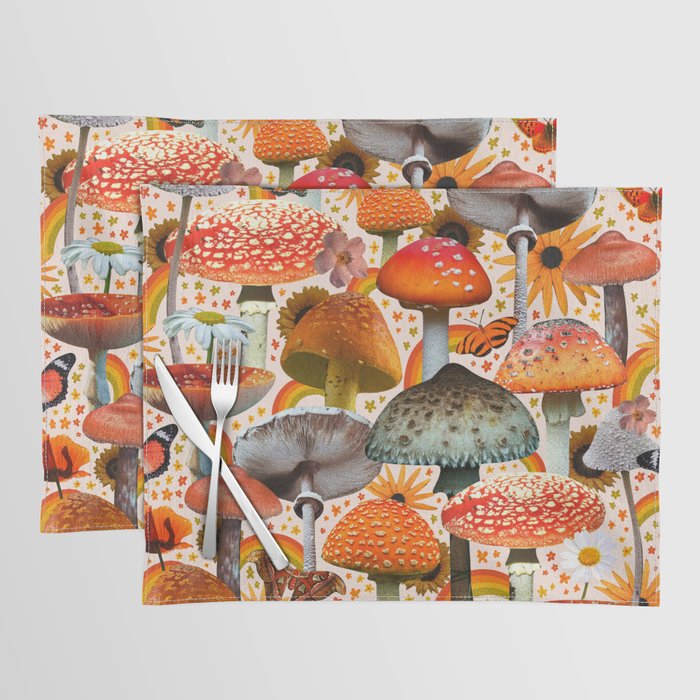 Mushroom Collage Print in Cream Placemat Gallery Image 1