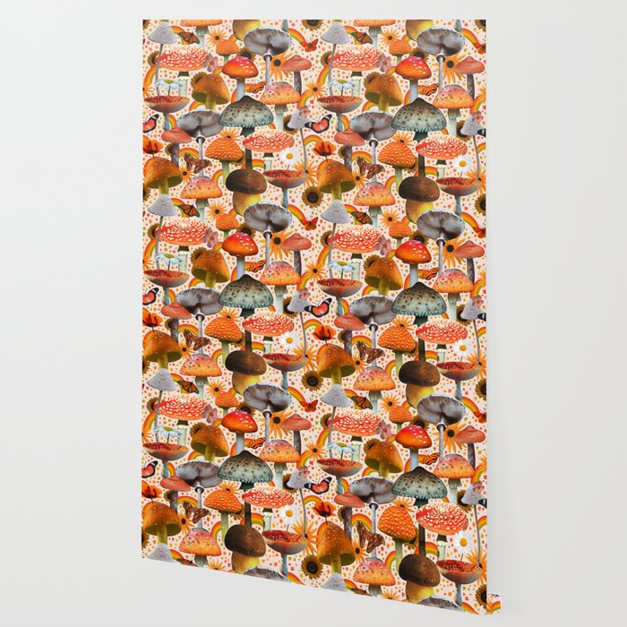 Mushroom Collage Print in Cream Wallpaper Gallery Image 2