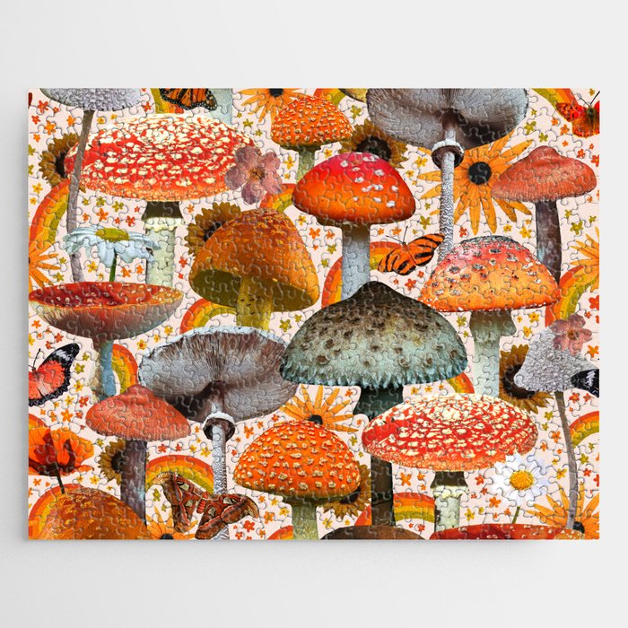 Mushroom Collage Print in Cream Jigsaw Puzzle Gallery Image 1
