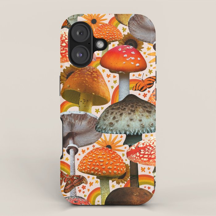 Mushroom Collage Print in Cream iPhone Case Gallery Image 1