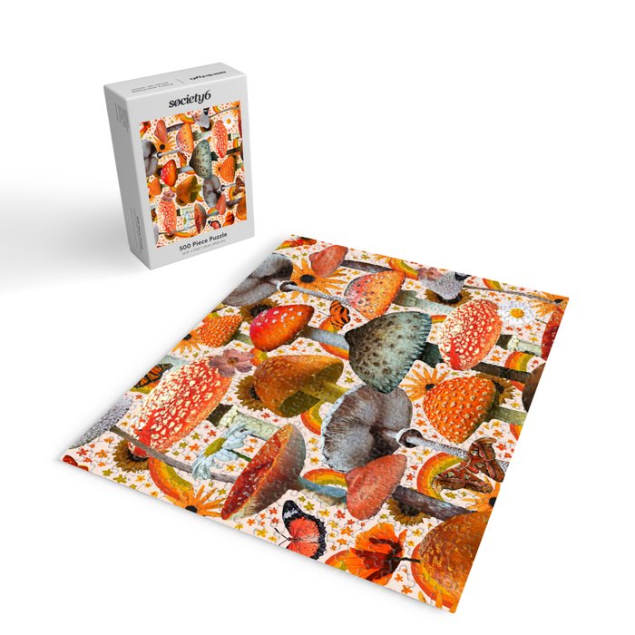 Mushroom Collage Print in Cream Jigsaw Puzzle Gallery Image 2