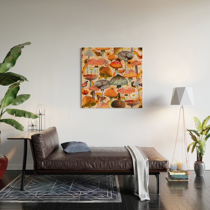 Mushroom Collage Print in Cream Wood Wall Art Gallery Image 2