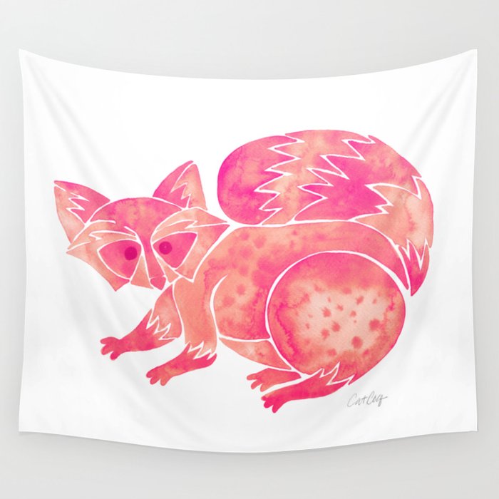 Watercolor Raccoon - Pink Palette Wall Tapestry Gallery Image 1